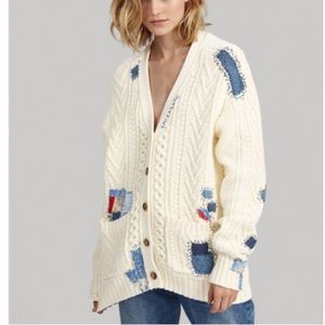 Polo Ralph Lauren Repair Patchwork Boyfriend Cable Knit Sweater Cardigan